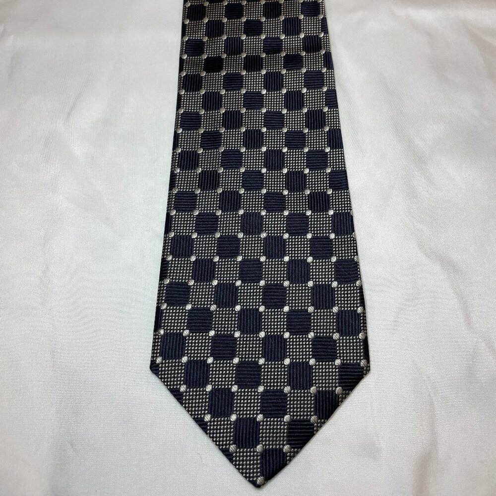 Brooks Brothers 100% Silk Tie – Made in USA – Navy & Silver Check